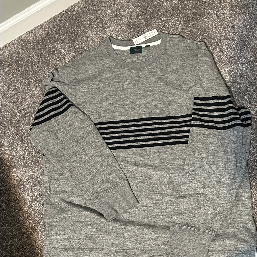 J. Crew Men's Gray Crewneck Sweater with Black Stripes